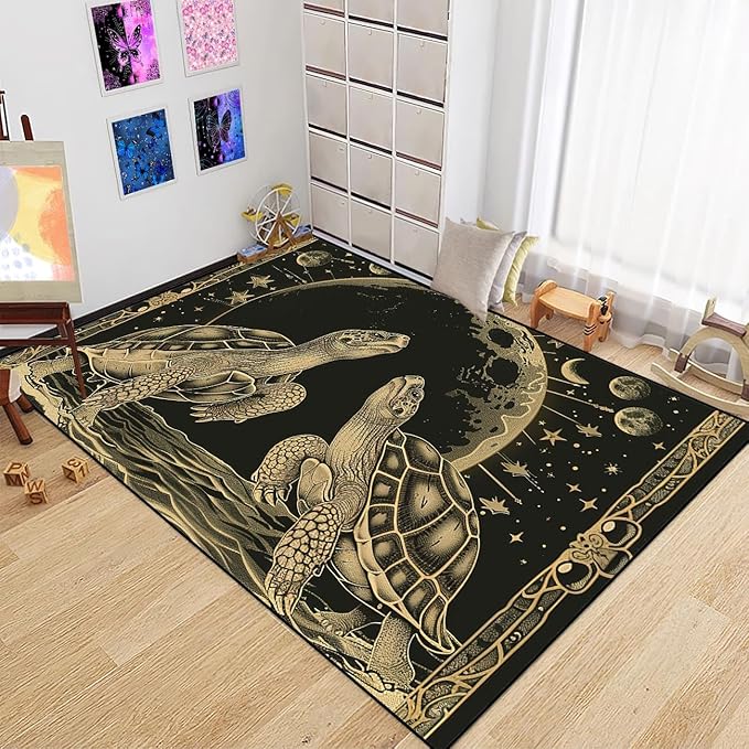 Tortoise Area Rug - Outer Space Tortoise Rug for Kids Boys Tortoises Rugs for Bedroom, 47" L x 31" W