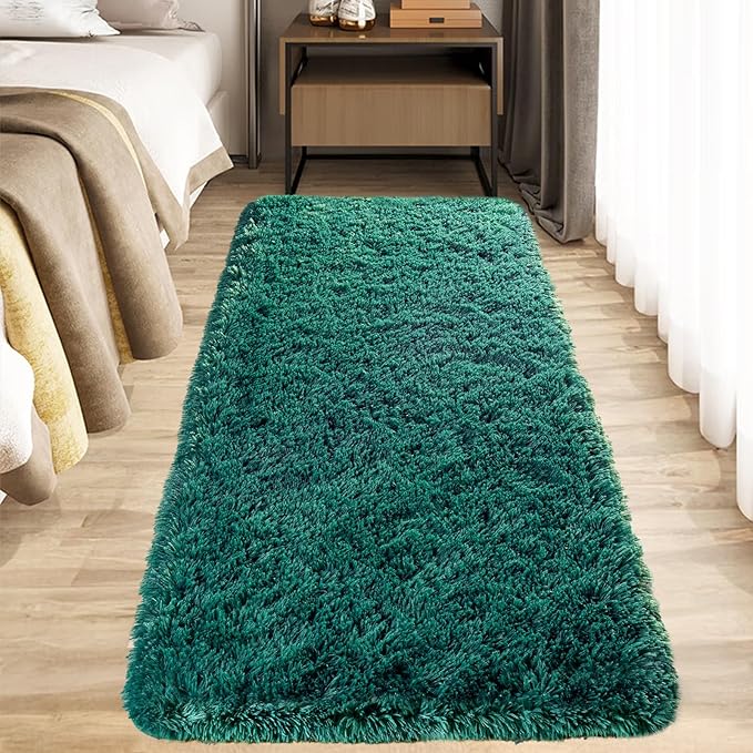 Zentavio Runner Rugs for Hallway 2x6 Shag Soft Bedroom Bedside Rugs Non Slip Fluffy Carpet for Kids Girls Boys Home Decor Aesthetic Dorm Nursery Emerald Green