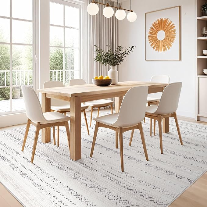 10x14 Area Rugs Living Room: Washable Boho Large Neutral Modern Soft Stain Resistant Farmhouse Indoor Floor Rug Non Slip Accent Carpet for Bedroom Nursery Kids Playroom Office Dining Room- Gray