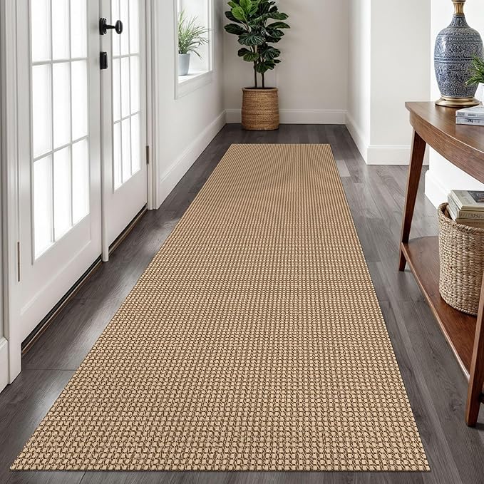 Braided Runner Rug 2.6x10 Ft Washable Runners for Hallways Non Slip Kitchen Runner Rug Cotton Long Entryway Runner Indoor, Woven Carpet for Hall Kitchen Entryway, Orange/Tan/Brown