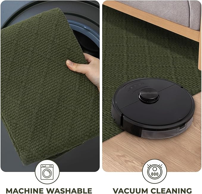 KOZYFLY Runner Rug 2x8 Ft Washable Runners for Hallways Non Slip Rubber Backed Kitchen Runners, Braided Cotton Entryway Runner Indoor, Floor Carpet for Hallway Kitchen Entryway, Dark Green