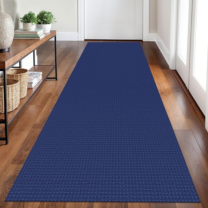 Braided Runner Rug 2.6x8 Ft Washable Runners for Hallways Kitchen Runner Rug Rubber Backed Cotton Entryway Runner Indoor, Woven Floor Carpet for Hall Kitchen Bedroom, Royal Blue/Navy