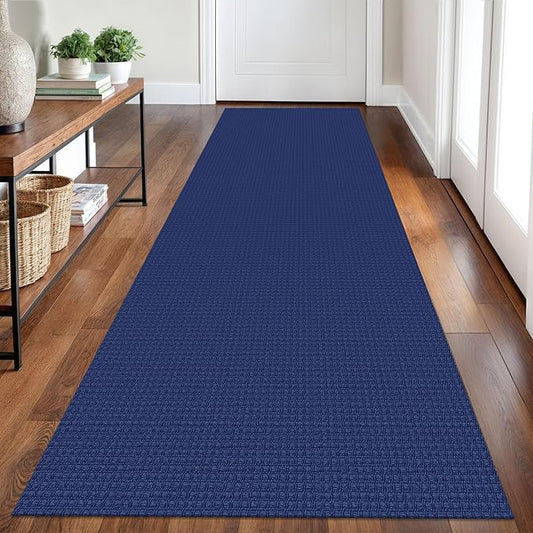 Braided Runner Rug 2.6x8 Ft Washable Runners for Hallways Kitchen Runner Rug Rubber Backed Cotton Entryway Runner Indoor, Woven Floor Carpet for Hall Kitchen Bedroom, Royal Blue/Navy