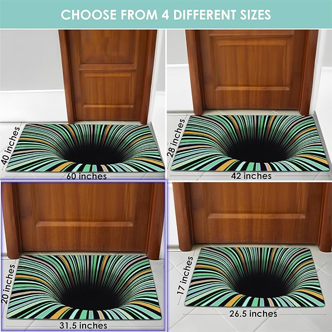 3D Optical Illusion Rug - Vortex Illusion Floor Mat for Door Entrance, Bathroom, Stairs, playroom, Living Room, or Area (Colorful, 31.5 x 20 Inch)