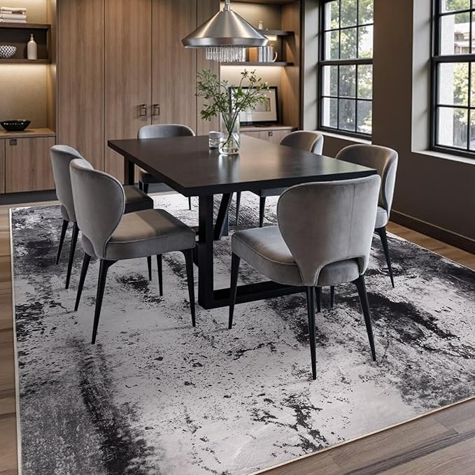 4x6 Grey Washable Area Rug for Living Room Bedroom, Modern Abstract Non-Slip Rugs, Low Pile Soft Stain Resistant Carpet for Dining Room, Kitchen, Office, Dorm, Bedside Decor
