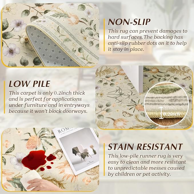 Area Rugs for Living Room, Non-Slip 4x6 Washable Rug for Bedroom,Vintage Floral Carpet for Entryway Office Kitchen Dining Room, Beige