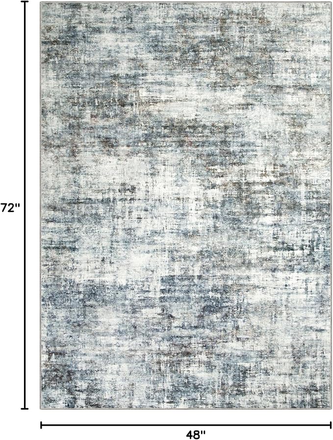4x6 Area Rugs Washable Rug: Modern Abstract Living Room Rug Soft Anti-Skid Thin Carpet Indoor Floor Non-Shedding Carpets for Bedroom Dining Room Farmhouse Nursery Home Office - Blue Multi