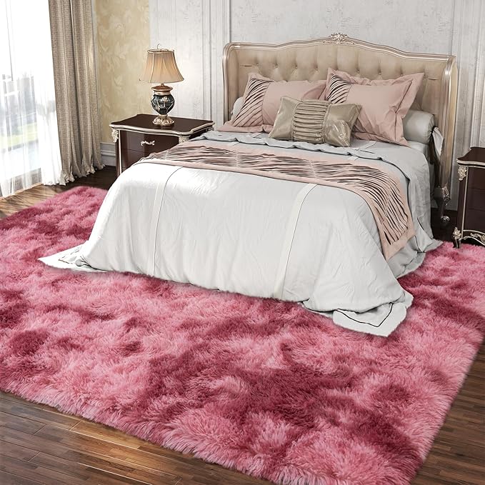 Large Area Rugs 9x12 Living Room, Plush Thick Carpets for Boy and Girls Room, Modern Soft Shag Rug for Bedroom, Non Slip, Indoor Carpet for Nursery Dorms Home Decor Aesthetic, Red