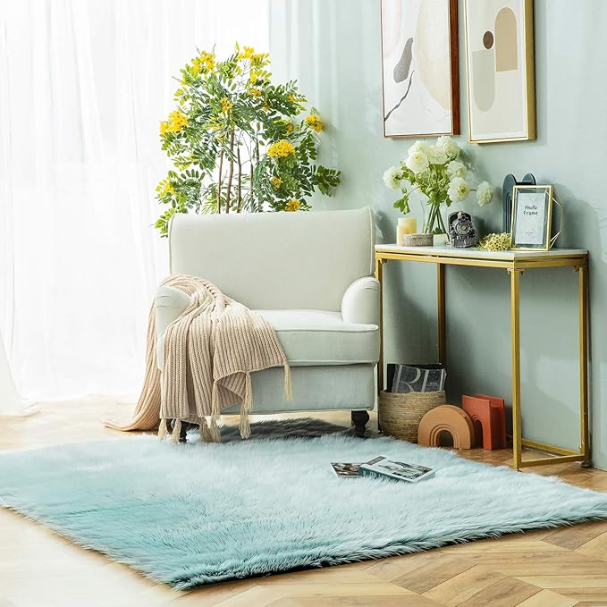 Ashler faux fur rug, Fluffy Shaggy Area Rug Ultra Soft 5 x 7 Feet Rectangle Fur Rug Frosted Bottom Spring Green Fuzzy Rug Machine Washable Shag Rug, Nursery Decor Throw Rugs for Bedroom, Living Room