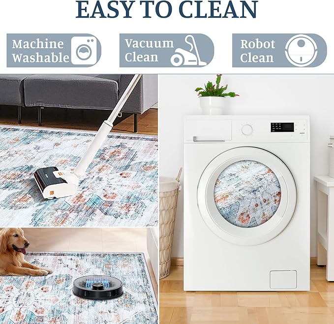 2x3 Rug Entryway Rugs: Washable Boho Vintage Small Rug Indoor Medallion Soft Non Slip Ultra Thin Non-Shedding Front Door Mat for Kitchen Bathroom Bedroom (Azure Blue 2'x3')
