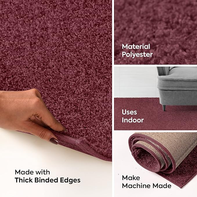 Furnish my Place Modern Plush Solid Color Rug - Cranberry, 8' Hexagon, Pet and Kids Friendly Rug. Made in USA, Area Rugs Great for Kids, Pets, Event, Wedding, Living Room