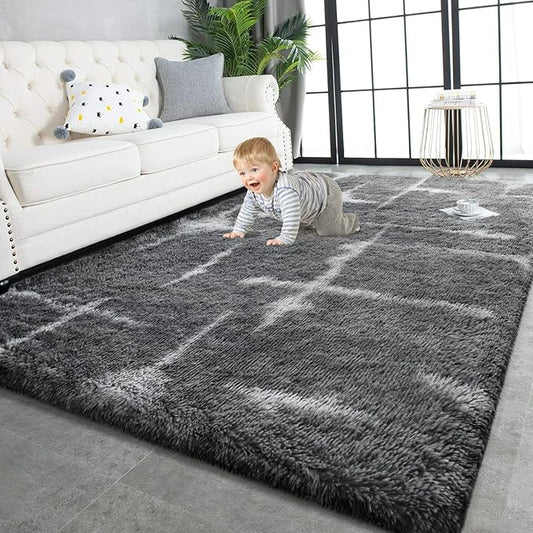TWINNIS Super Soft Shaggy Rugs Fluffy Carpets, 4x5.9 Feet, Indoor Modern Plush Area Rugs for Living Room Bedroom Kids Room Nursery Home Decor, Upgrade Anti-Skid Rectangular Fuzzy Rug, Grey Star