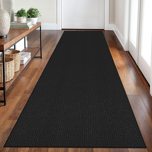 Braided Runner Rug 2.6x8 Ft Washable Runners for Hallways Non Slip Rubber Backed Kitchen Runners Cotton Entryway Runner Indoor, Woven Floor Carpet for Hall Kitchen Bedroom, Black/Grey