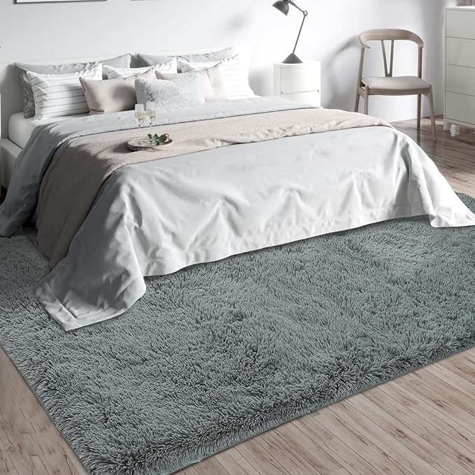 Shag Area Rugs for Bedroom Living Room,Ultra Soft Fluffy Area Rugs for Dorm,Indoor Carpet Nursery Rugs for Kids Girls Room Home Decor (Grey, 9X12 Feet)