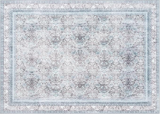 Phantoscope Vintage Collection Area Rug 5'x7' - Washable Rug Boho Rugs Non-Slip for Living Room, Bedroom, Dining Room, Dorm, Indoor Low-Pile Carpet Distressed Accent Rug, Blue/Grey