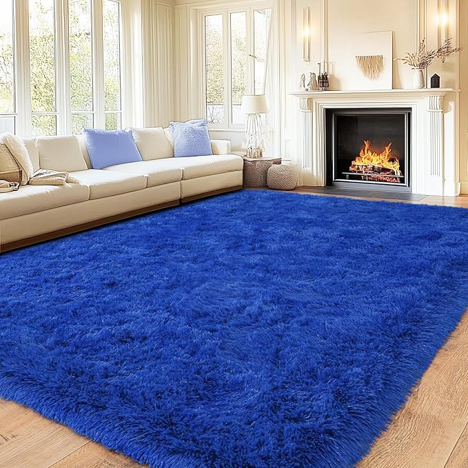 Blue Area Rugs 5x7, Anti-Skid Shaggy Fluffy Throw Carpets, Ultra Soft Plush Modern Indoor Fuzzy Floor Rug for Living Room Bedroom Nursery Kids Room Dorm Home Decor Aesthetic