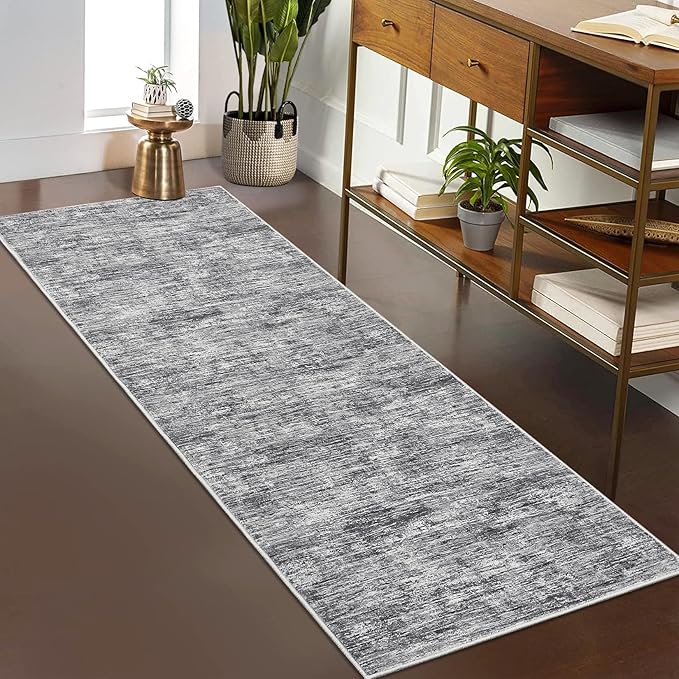 2x6 Runner Rug Washable Kitchen Runner Rug Modern Abstract Runner Mat for Hallway Contemporary Solid Rug Non-Slip Foldable Aesthetic Accent Floor Carpet for Living Room Bedroom, Ivory/Grey