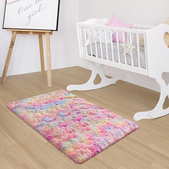 2x3 Small Area Rug Unicorn Rainbow Rugs for Girls Bedroom Soft Fluffy Shag Fuzzy Pink Carpet Princess Rug for Girls Kids Toddler Room Nursery Home Decor Throw Rugs Indoor Inside Front Mat