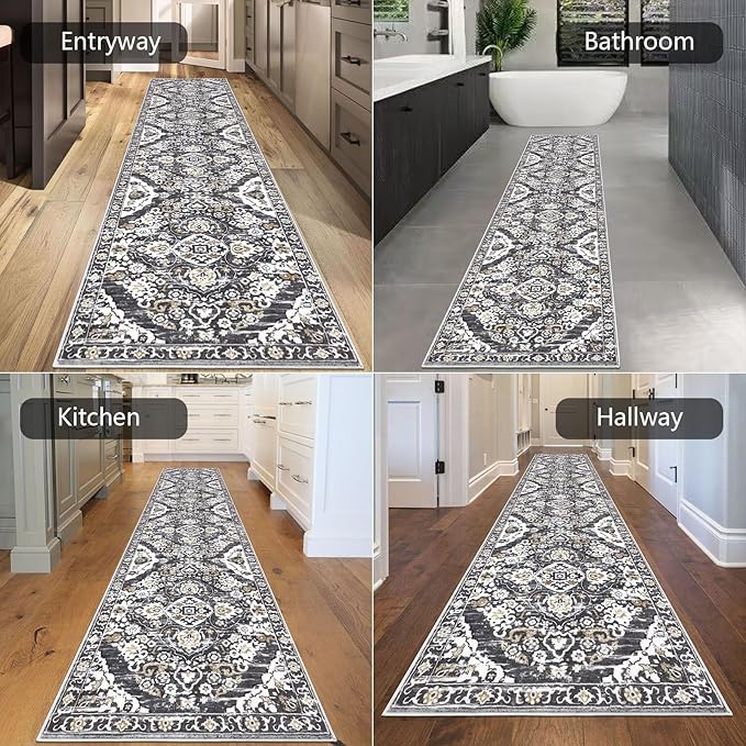 HEBE Hallway Runner Rug 2'8''x12' Washable Vintage Distressed Area Rugs Non Slip Laundry Rug Runner Boho Floor Carpet Runners for Hallways Entryway Laundry Room Kitchen Bathroom