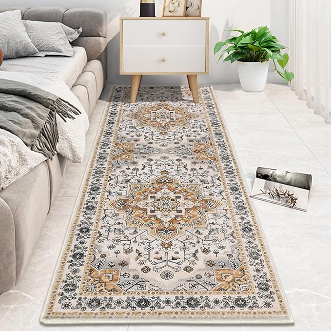 HEBE Hallway Runner Rug 2'x6' Washable Vintage Distressed Area Rugs Non Slip Laundry Rug Runner Boho Floor Carpet Runners for Hallways Entryway Laundry Room Kitchen Bathroom