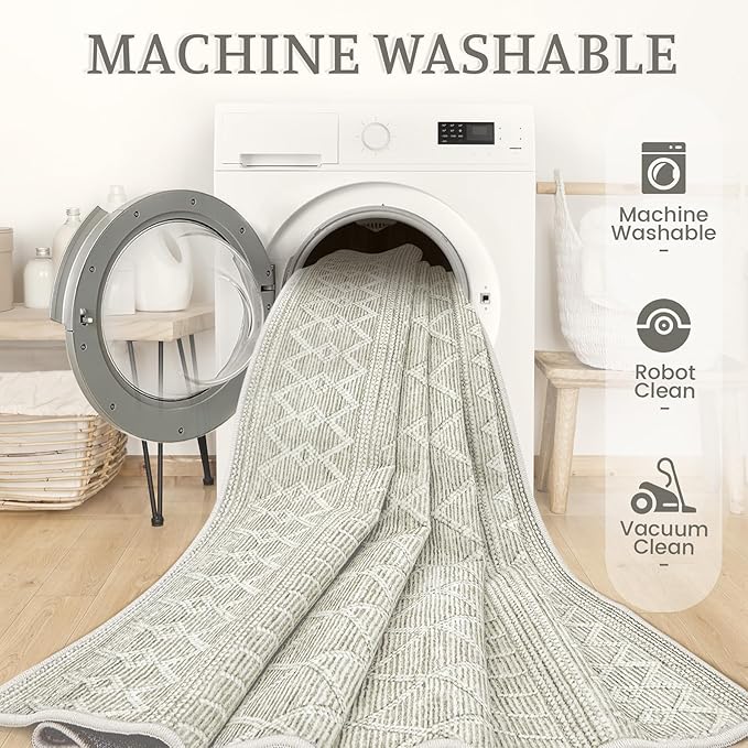 2x3 Rug Entryway Rugs: Washable Boho Small Geometric Moroccan Rug Modern Indoor Soft Non Slip Ultra Thin Front Door Mat for Kitchen Bedroom (Taupe, 2'x3')