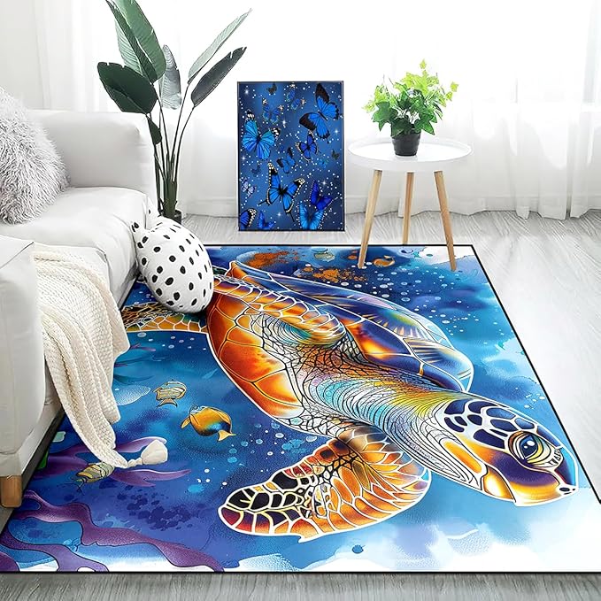 Sea Turtle Area Rugs - Sea Turtle Rugs for Bedroom Ocean Theme Rugs Ocean Animal Room Decor, 5'×7'
