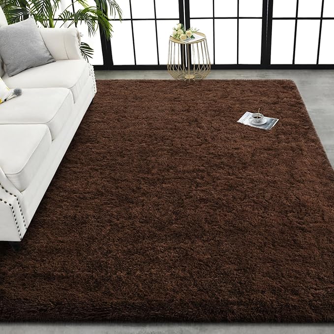 TWINNIS Super Soft Shaggy Rugs Fluffy Carpets, 8x10 Feet, Indoor Modern Plush Area Rugs for Living Room Bedroom Kids Room Nursery Home Decor, Upgrade Anti-Skid Rectangular Fuzzy Rug, Brown