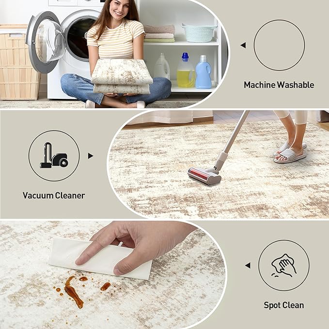 10x14 Area Rugs Washable Rug: Modern Abstract Living Room Rug Soft Anti-Skid Thin Carpet Indoor Floor Non-Shedding Carpets for Bedroom Dining Room Farmhouse Nursery Home Office Beige Grey
