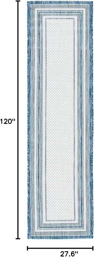 SAFAVIEH Courtyard Collection Runner Rug - 2'3" x 10', Ivory & Navy, Non-Shedding & Easy Care, Indoor/Outdoor & Washable-Ideal for Patio, Backyard, Mudroom (CY8475-53412)