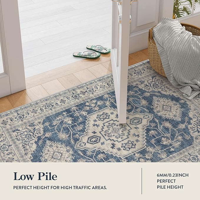 Lahome Oriental Washable Kitchen Runner Rug, 2x6 Carpet Runners for Hallway 6ft Non Skid, Vintage Soft Hallway Rug for Bathroom Bedroom Entryway, Blue