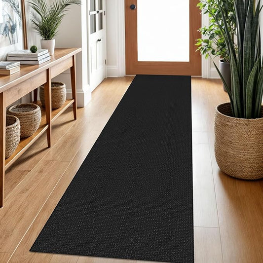 Braided Runner Rug 2x7 Ft Washable Runners for Hallways Non Slip Rubber Backed Kitchen Runners Cotton Entryway Runner Indoor, Woven Floor Carpet for Hall Kitchen Bedroom, Black/Grey