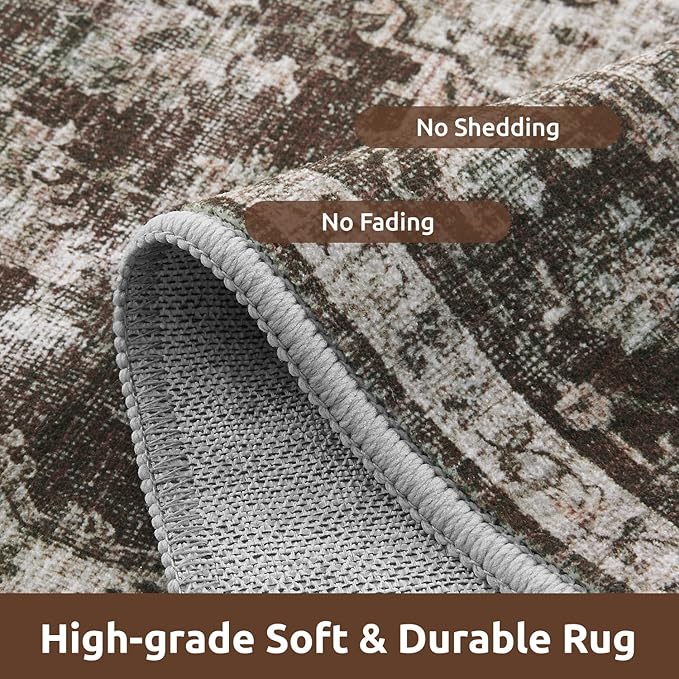 AMOAMI-2X10 Runner Rug-Washable Runners for Hallways-Soft Non Slip Bedside Rugs for Bedroom-Vintage Long Rug for Hallways Entryway Laundry Room Stair Kitchen Bathroom Brick/Brown