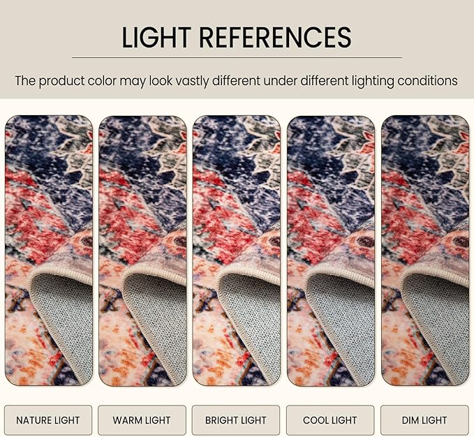 Washable 2x10 Area Rugs, Rugs for Living Room, Low-Pile Water&Stain Resistant Carpet Vintage Distressed Printed Non-Slip Carpet for Bedroom Bathroom Kitchen-Dark Red