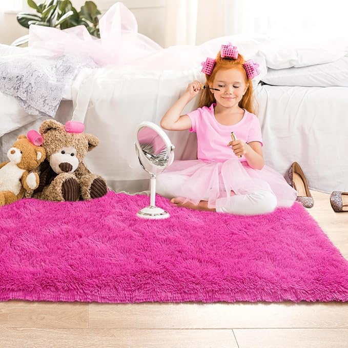 Noahas Hot Pink Runner Rug for Hallway,2'x6' Long Area Rugs for Bedroom Living Room,Non Slip Thick Shag Carpet for Entryway Nursery Bedside Kids Girls Room Home Decor
