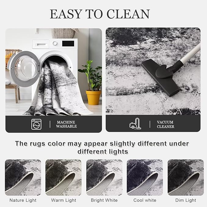 4x6 Grey Washable Area Rug for Living Room Bedroom, Modern Abstract Non-Slip Rugs, Low Pile Soft Stain Resistant Carpet for Dining Room, Kitchen, Office, Dorm, Bedside Decor
