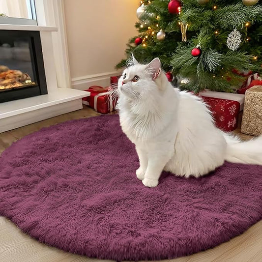 OLANLY Burgundy Round Rugs for Bedroom - Machine Washable, 3x3 Feet Circle Area Rugs for Living Room, Soft and Fluffy Shaggy Carpet for Teen Girls and Boys, Dorms, Nursery Rooms, Home Decor Aesthetic