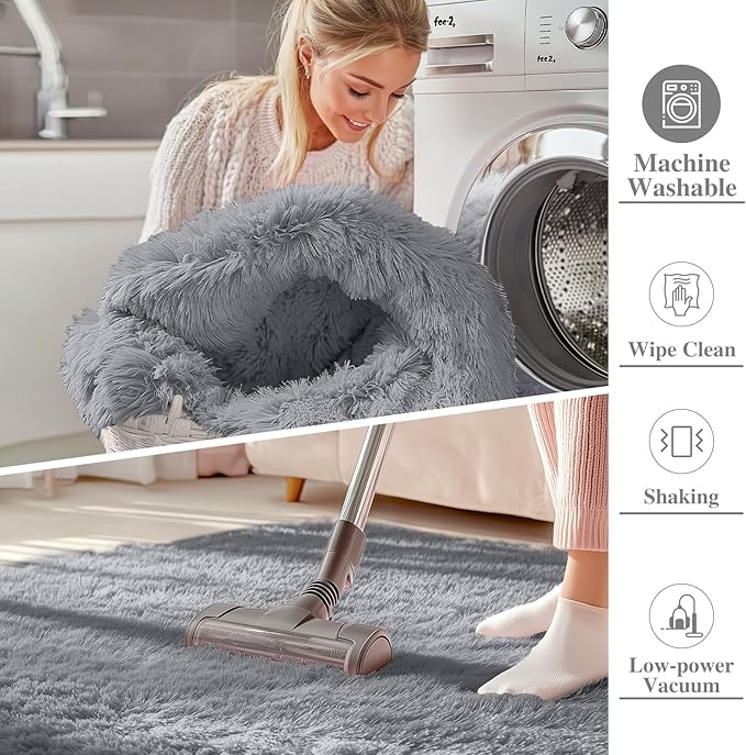 OLANLY Area Rugs for Living Room Bedroom, Machine Washable 4x5.9 Feet Soft Fluffy Shaggy Bedside Rug, Indoor Floor Carpet for Kids Girls Boys, Dorms, Nursery Rooms, Home Decor Aesthetic, Light Grey