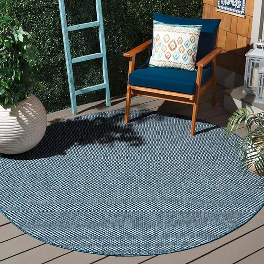 SAFAVIEH Courtyard Collection 9' Round Navy/Grey CY8521 Indoor/ Outdoor Waterproof Easy Cleaning Patio Backyard Mudroom Area Rug