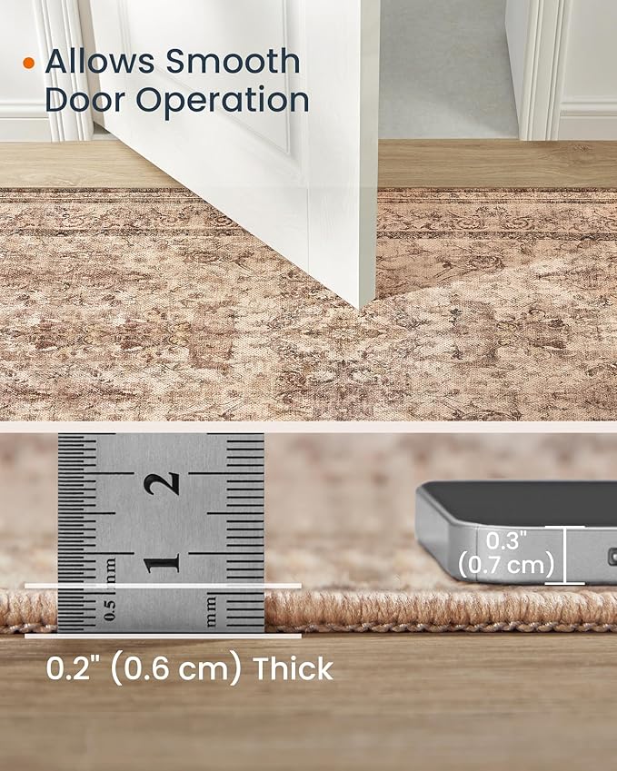 SONGMICS HOME Area Rug, 2x6 ft Living Room Rug, Non-Slip Carpet, Farmhouse Style Rug, Home Decor, for Bedroom, Kitchen, Entryway, Dining Room, Machine Washable, Cappuccino Beige UTAR082K01