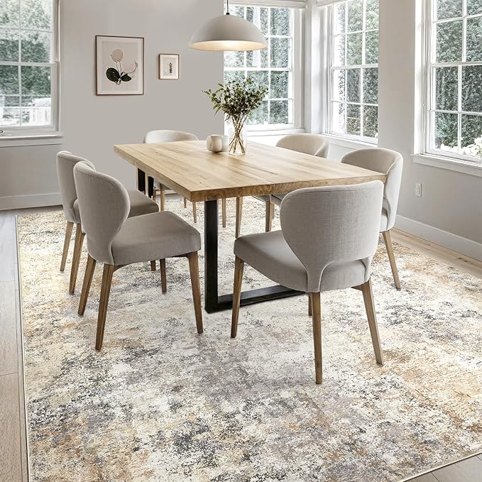 10x12 Area Rug Living Room Rugs - Washable Neutral Modern Abstract Soft Thin Large Rug Indoor Floor No Slip Rug Carpet for Bedroom Under Dining Table Home Office Decor - Golden Grey