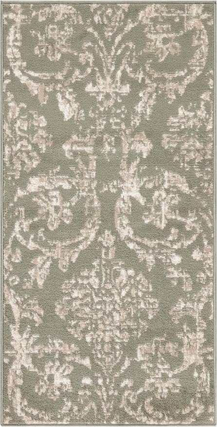 Nourison Jubilant Damask Olive 2' x 4' Area -Rug, Easy -Cleaning, Non Shedding, Bed Room, Living Room, Dining Room, Kitchen (2x4)" }