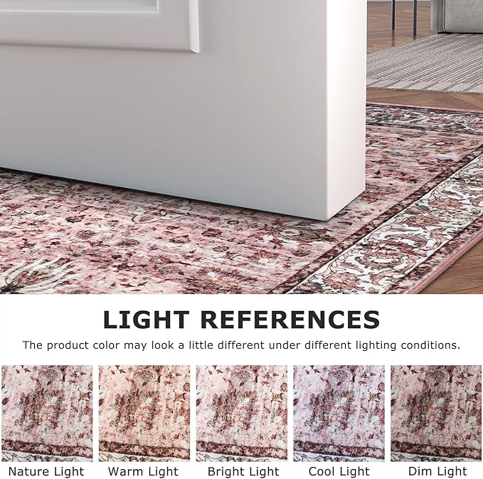 Small Area Rug 2x3 Entryway Doormat Floral Machine Washable Low Pile Non Slip Throw Rug for Kitchen Bedroom Laundry Room, Pink