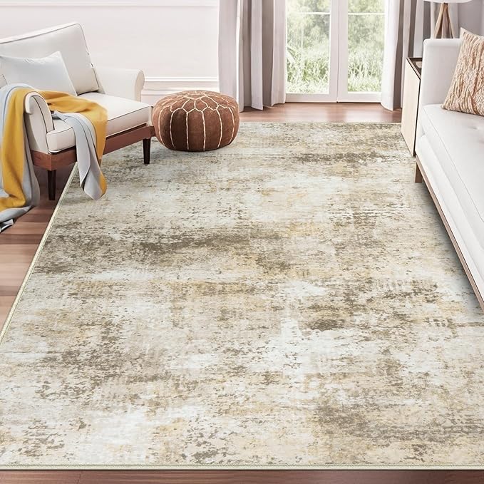 10x14 Area Rugs Living Room Rugs: Large Washable Rug with Anti-Slip Backing Non-Shedding Stain-Resistant Soft Abstract Carpet for Bedroom Dining Room Nursery Home Office Beige Grey