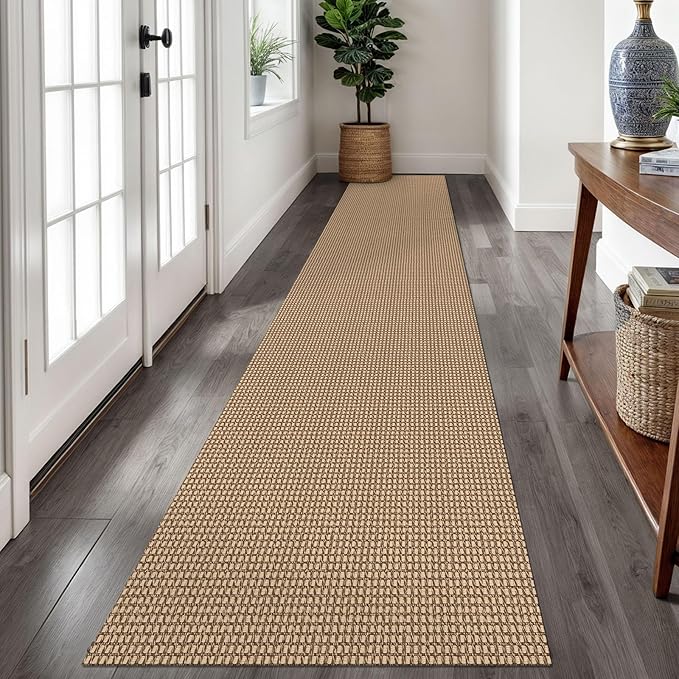 Braided Runner Rug 2x12 Ft Washable Runners for Hallways Non Slip Kitchen Runner Rug Cotton Extra Long Entryway Runner Indoor, Woven Carpet for Hall Entryway, Orange/Tan/Brown