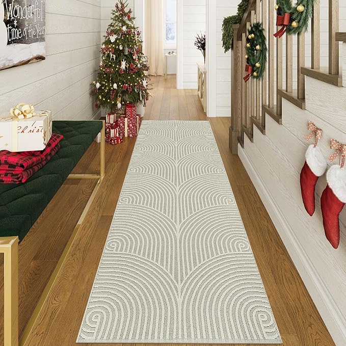Tiffasea Washable Runners for Hallways 2.6'x8', Beige Kitchen Runner Cotton Woven Entry Mat Long Bathroom Rug Reversible Carpet Runner Modern Floor Rug for Entryway Indoor Mudroom Outdoor