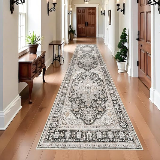 3x12 Runner Rug Hallway - Non Slip Washable Runners Soft Low Pile Long Rugs Oriental Neutral Hall Carpets Ultra Thin Indoor Farmhouse Floor Mat Stain Resistant Waterproof Throw Rug - 3x12 Grey