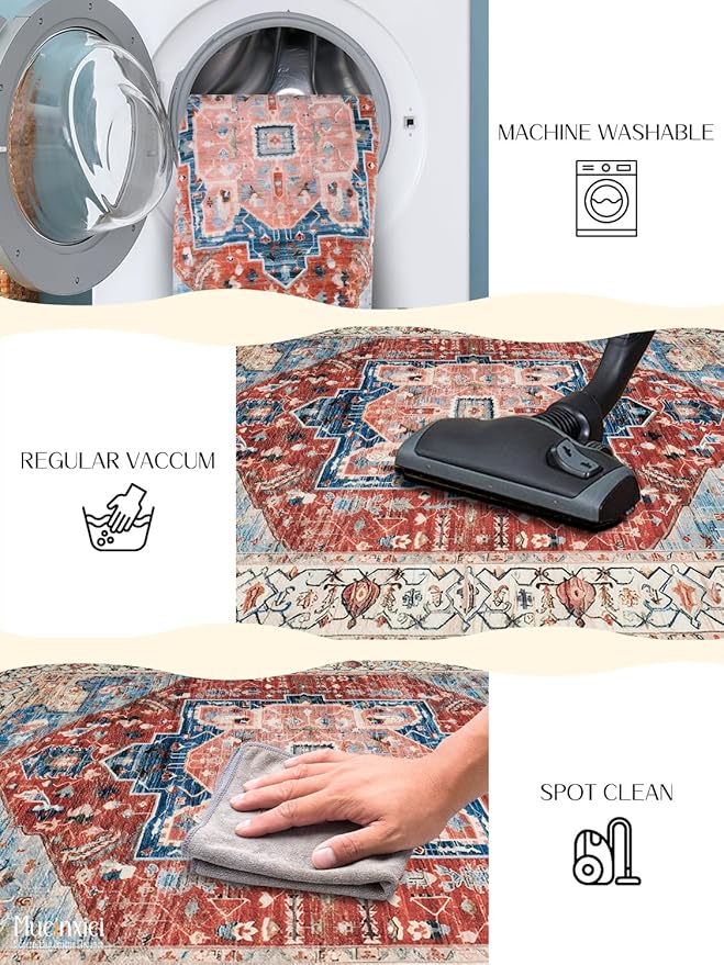 2x3 Area Rug - Non-Slip Machine Washable Low-Pile Soft Boho Oriental Carpet for Entryway, Living Room, Bedroom, Kitchen | Door Mat, Small Space Decor & Indoor Use