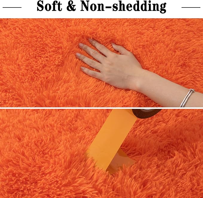 5x7 Shaggy Rugs for Living Room, Orange Fluffy Area Rug for Bedroom, Soft Plush Shag Carpet for Kids Room, Indoor Non-Slip Fuzzy Rug