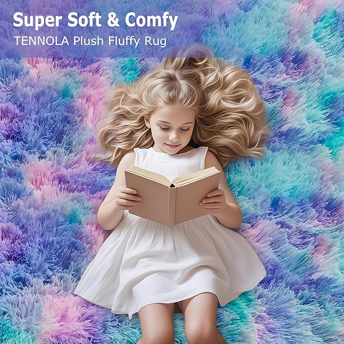 4x6ft Tie-Dyed Purple Rainbow Carpet Soft Area Rugs for Girls Room, Fluffy Colorful Rug Cute Floor Carpets Shaggy Playing Mat for Kids Baby Girls Bedroom Nursery Home Decor