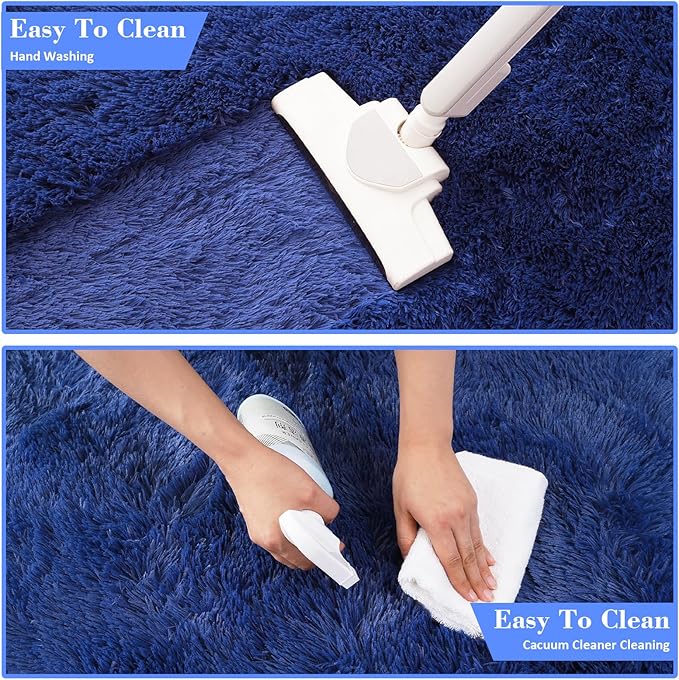 Blue Fluffy Rug Shaggy Area Rug, 5x8 Area Rugs for Girls Bedroom, Soft Cute Baby Play Mat, Indoor Floor Carpet for Teen, Nursery, Preppy Dorm, Plush Aesthetic Bedside Rug